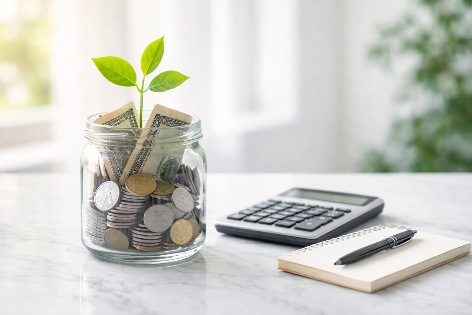Savings jar with growing plant symbolizing paying down debt to improve credit score
