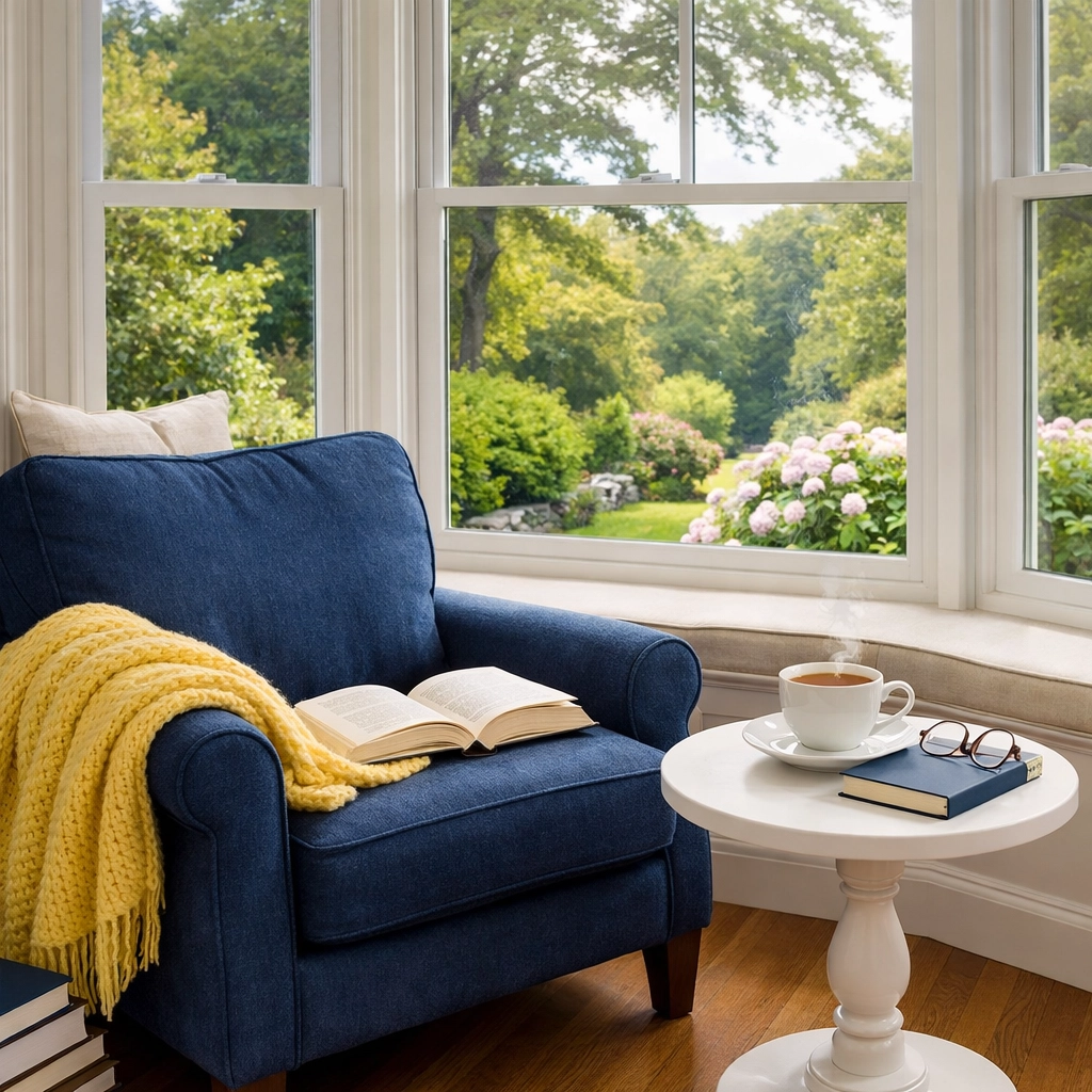 Dust-free reading nook in a home maintained by residential cleaning in Leominster MA.