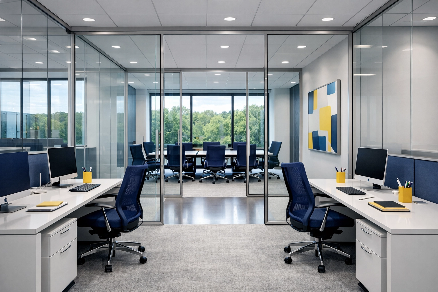 Modern, professional office space in Wellesley, MA, maintained by an elite commercial cleaning service.