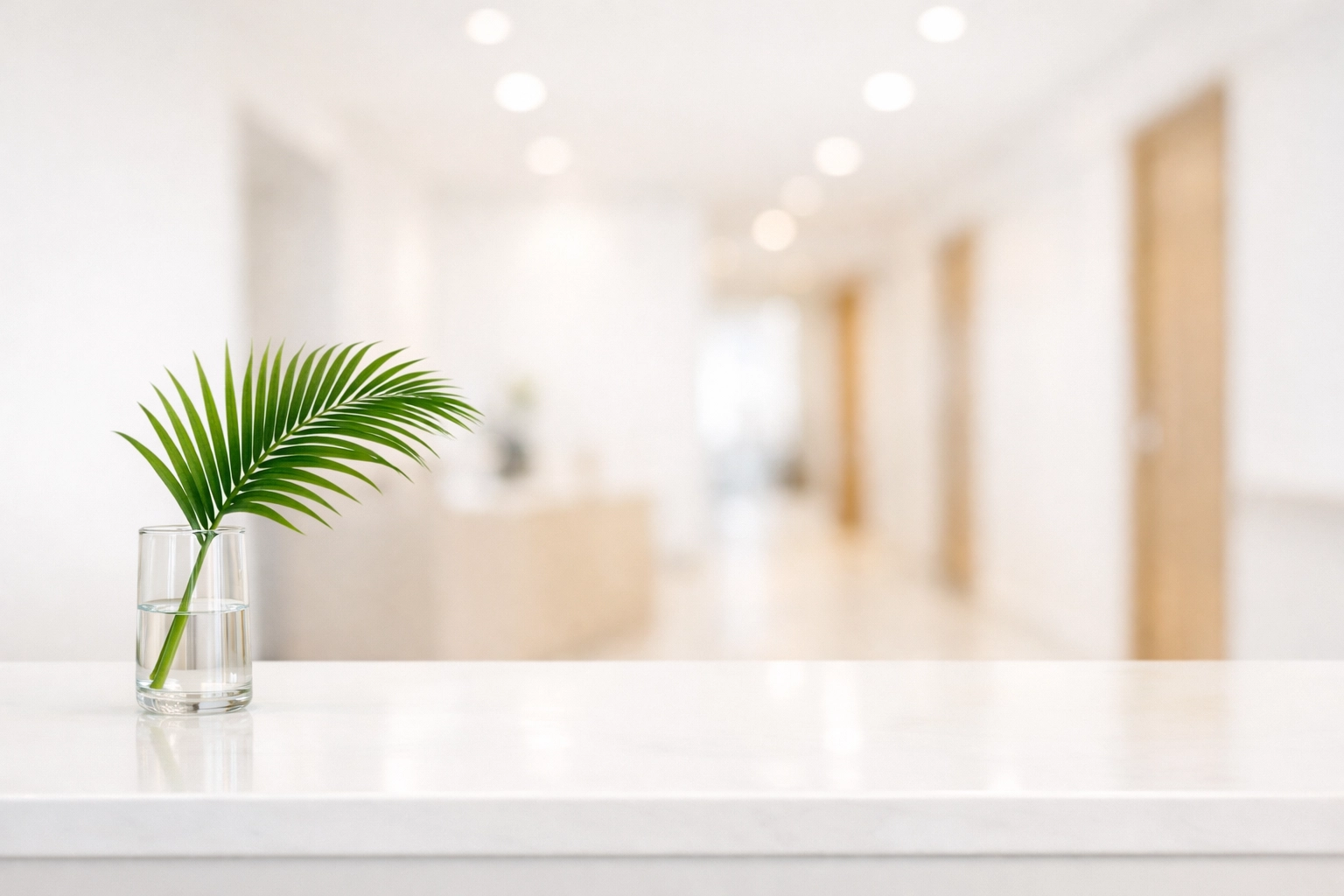 Bright and minimalist reception area for a modern health clinic or fitness studio.