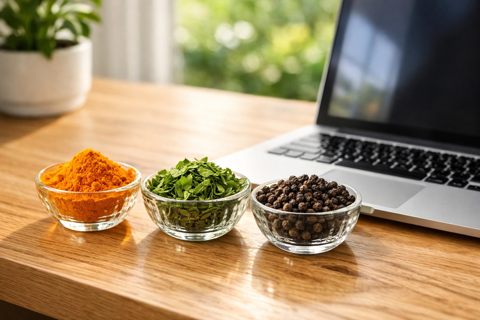Fresh spices next to a laptop illustrating how Ken-Do Spice uses digital tools to grow and reach customers.