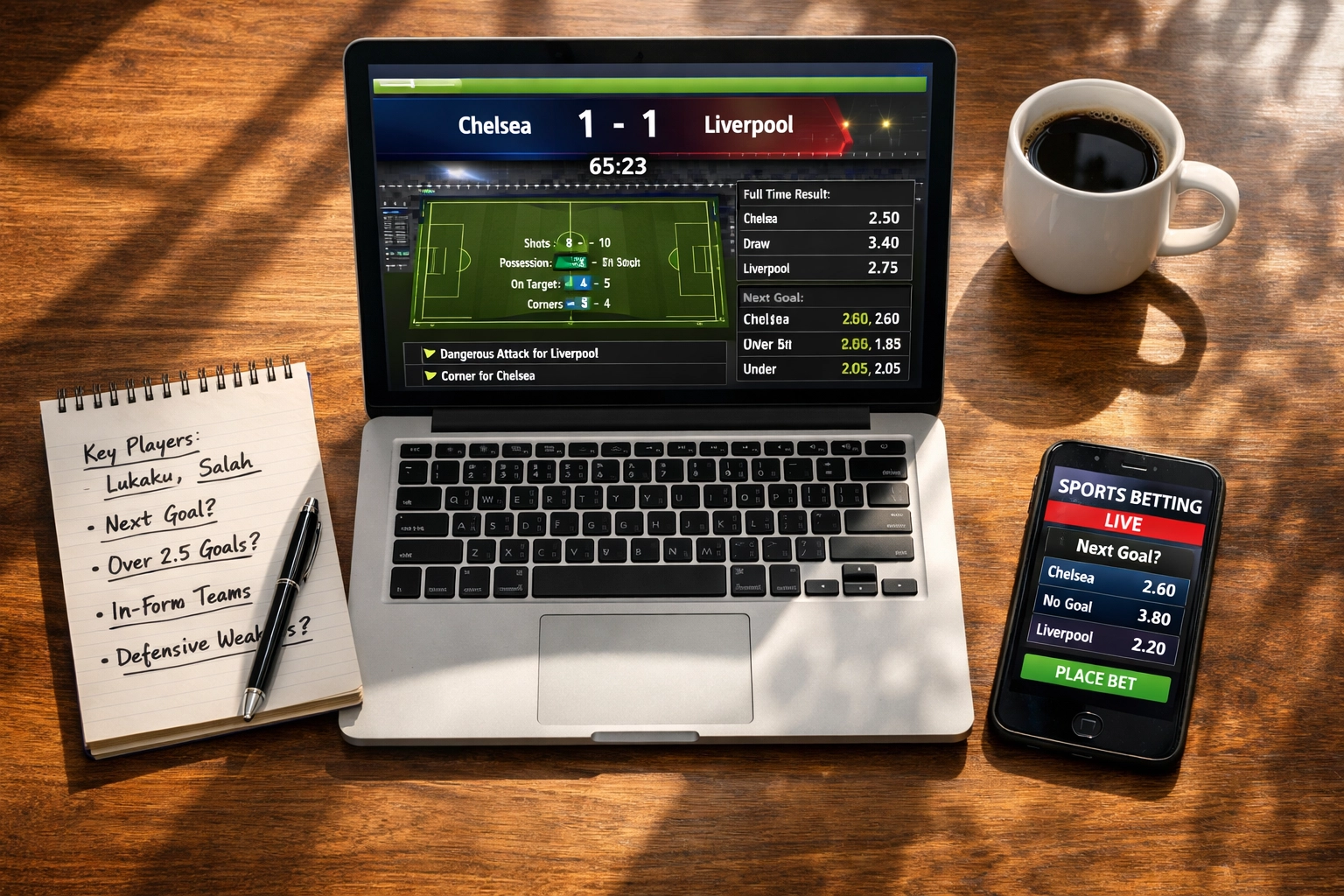 Sportwetten Analyse am Laptop - Live-Statistiken für Bundesliga Wetten