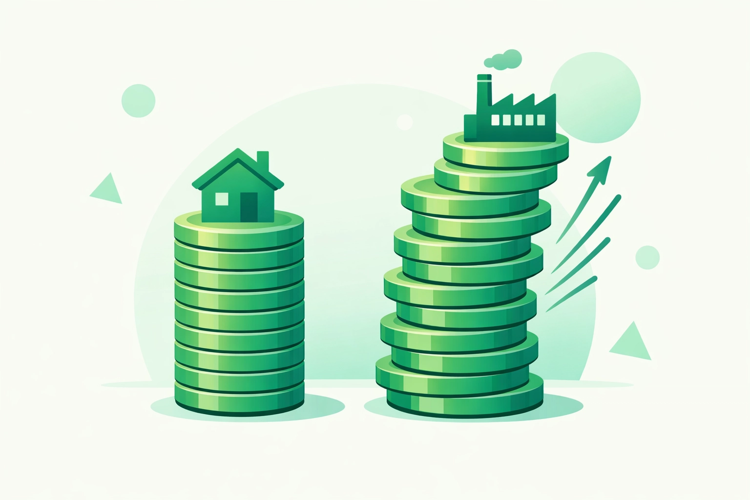 Fixed costs and variable costs comparison illustrated with coin stacks for break-even calculations