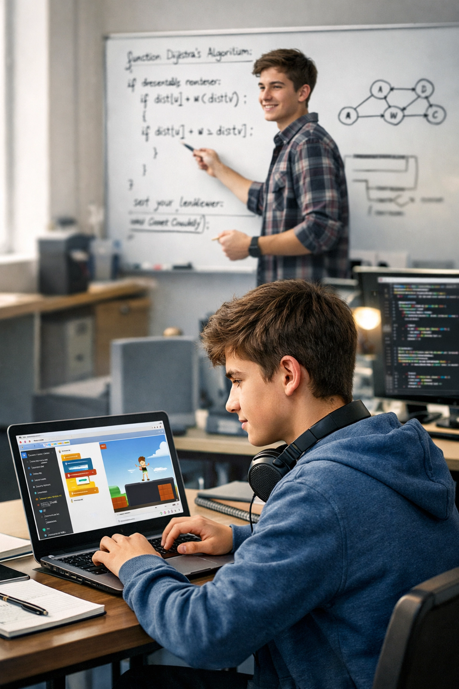 Student progression from beginner coding to professional tech career development pathway