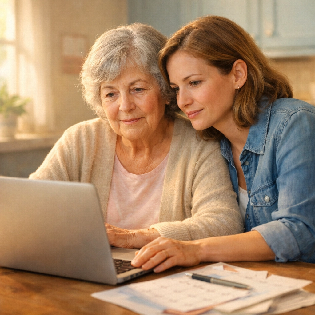 Family researching memory care options in Sarasota together at home