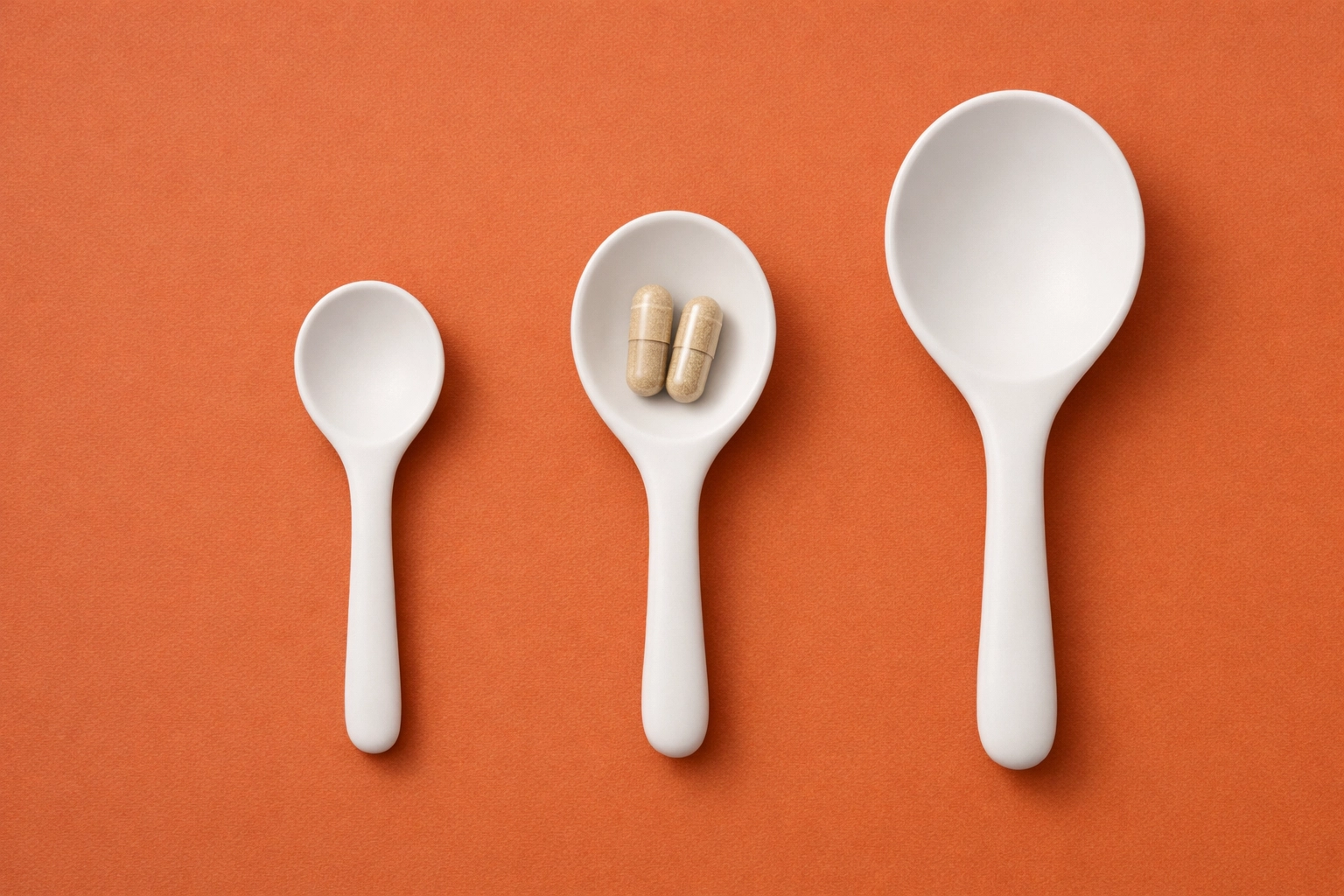 Three white spoons illustrating the correct daily dosage of ashwagandha capsules.