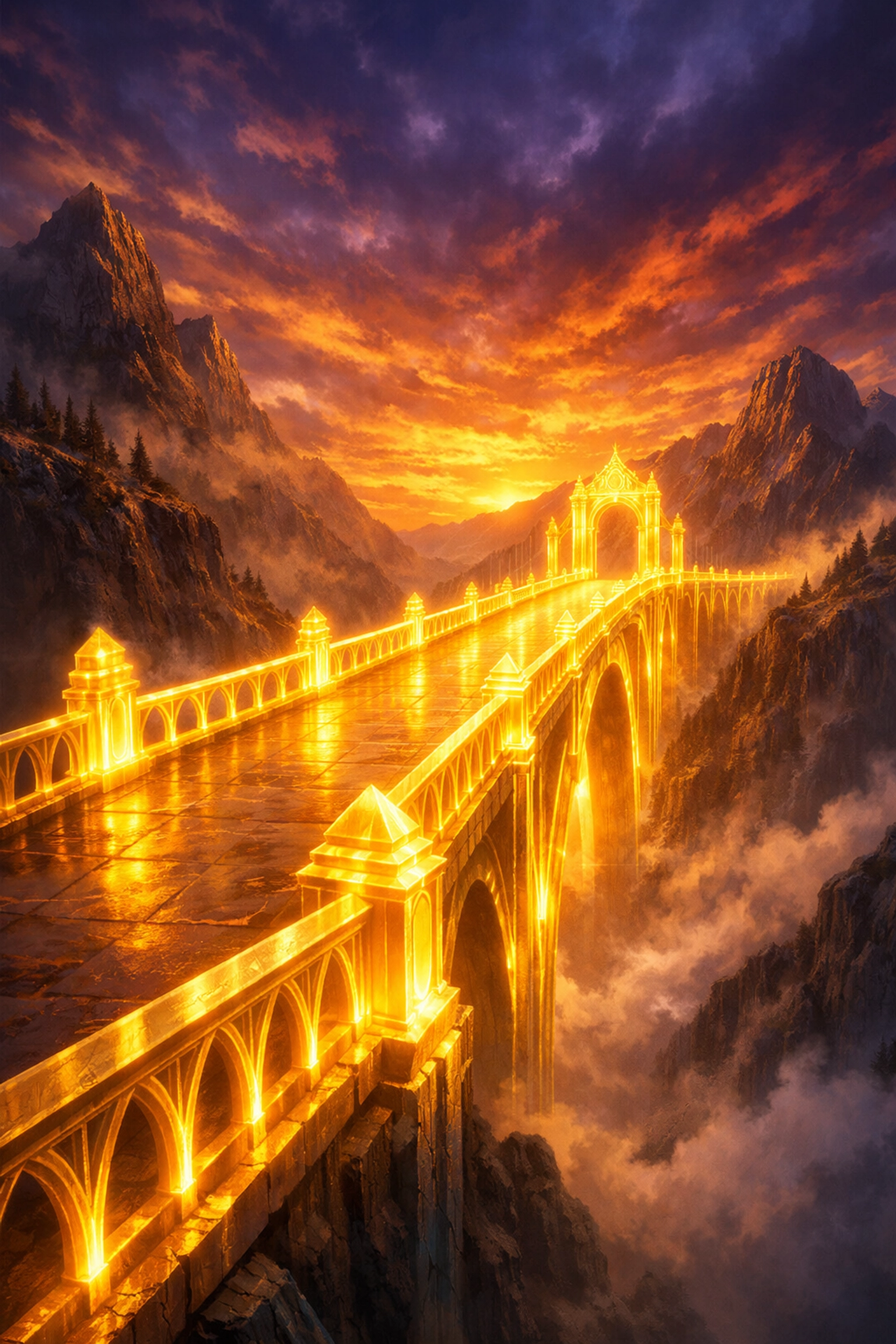 A grand bridge at sunrise, representing the strong foundation of trust in ethical influencer marketing.