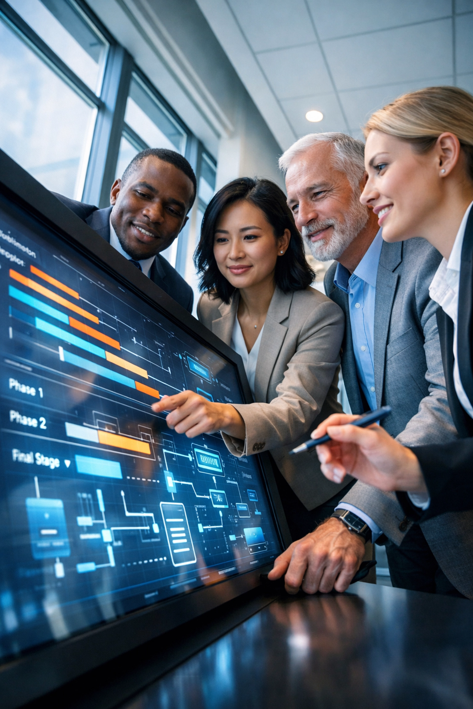 Government team collaborating on ERP implementation project timeline