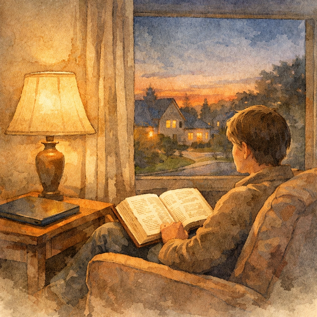 Person reading Bible in evening light practicing intentional Christian news consumption