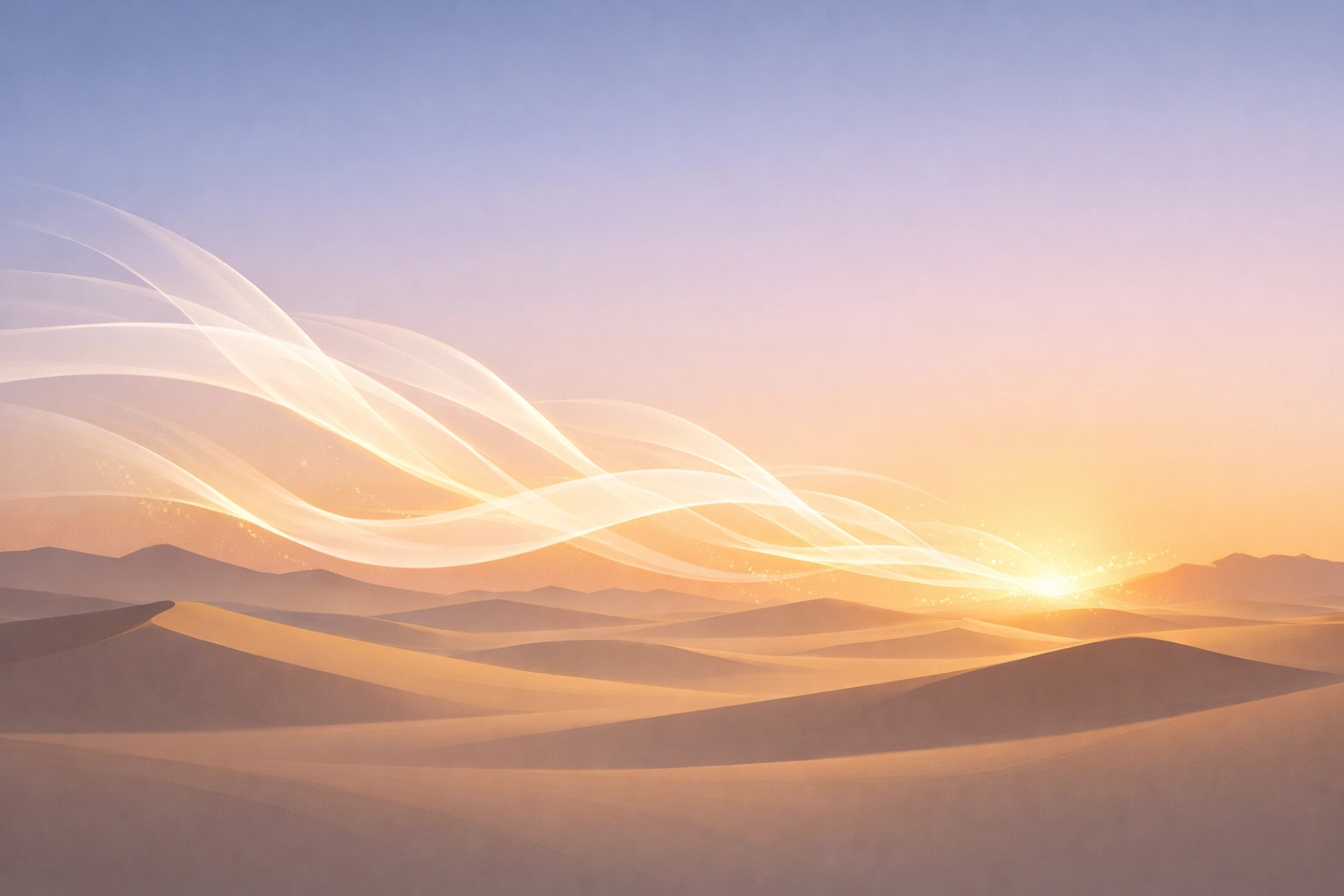 Ethereal light sweeping over a desert landscape, representing spiritual awakening and the movement of the Holy Spirit.