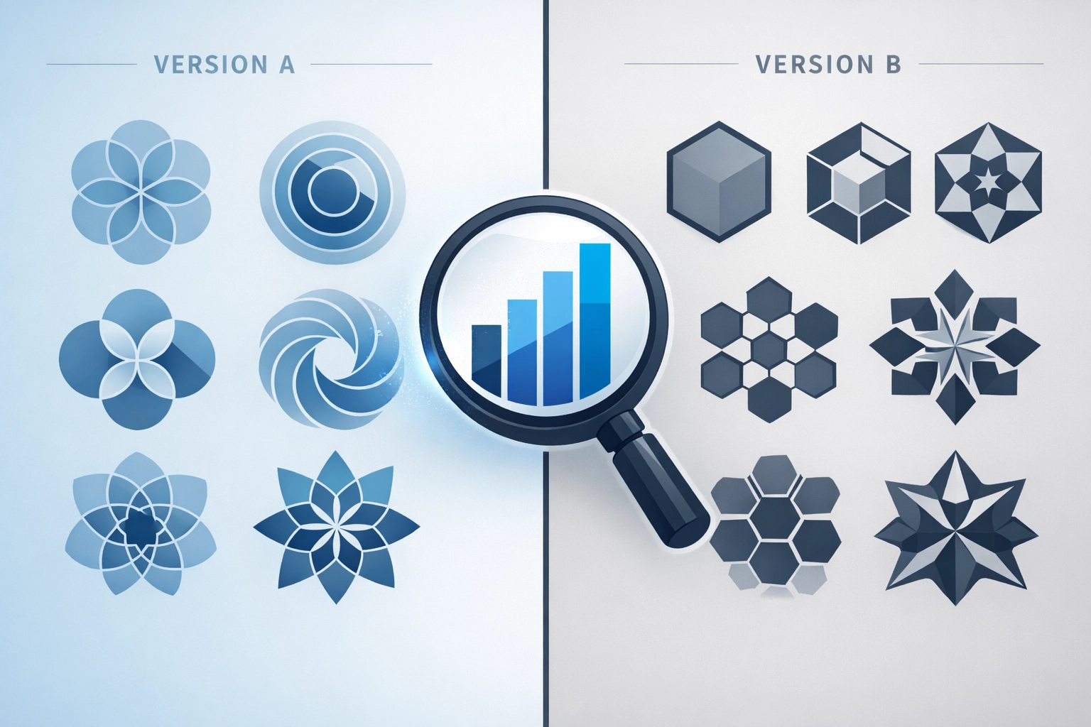 Split-screen A/B testing comparison interface showing data-driven web design strategy for higher growth.
