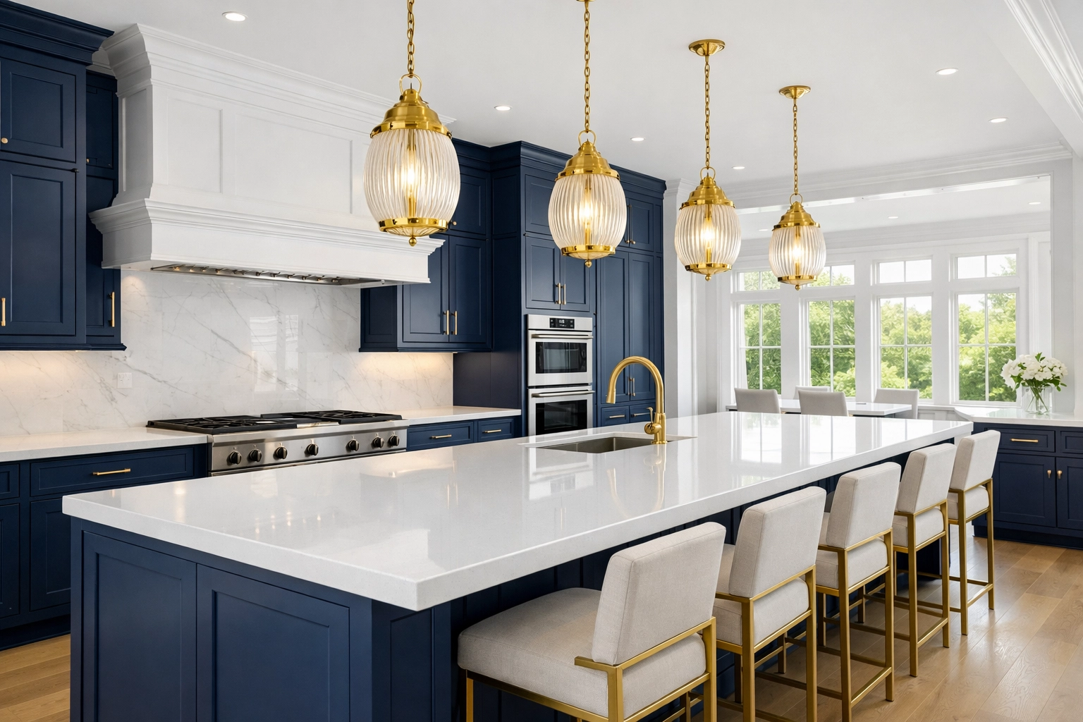 Spotless luxury kitchen in a Lynnfield estate showcasing high-end luxury residential cleaning.