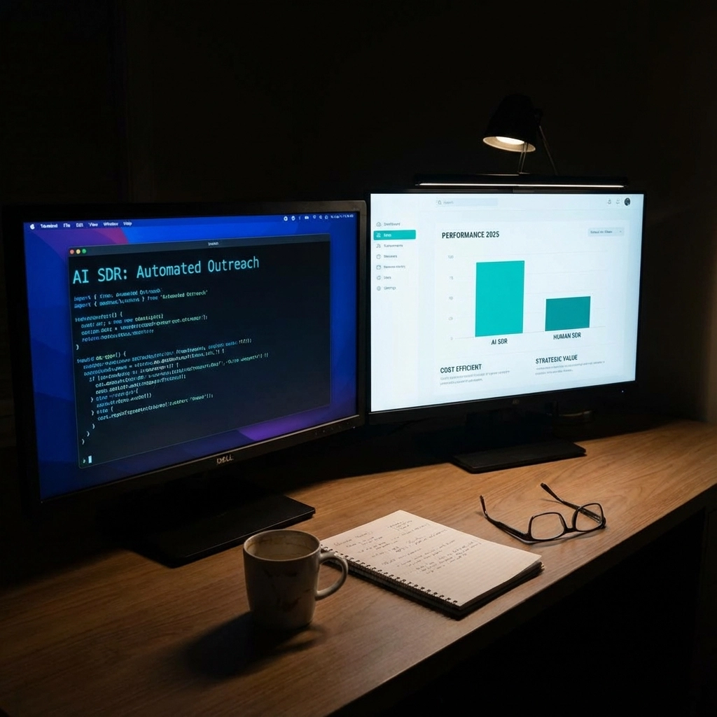 AI SDR vs Human SDR cost and performance comparison showing automation tools and human sales representatives