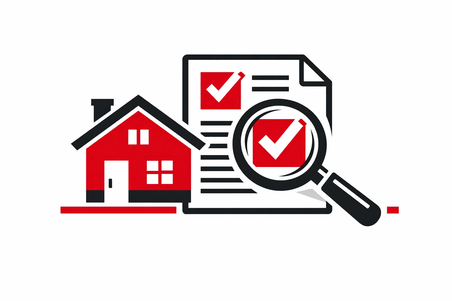 Illustration: Haus‑Icon und Dokument mit Lupe als Symbol für E‑Befund beim Immobilienkauf (Elektro‑Zentrum CI)