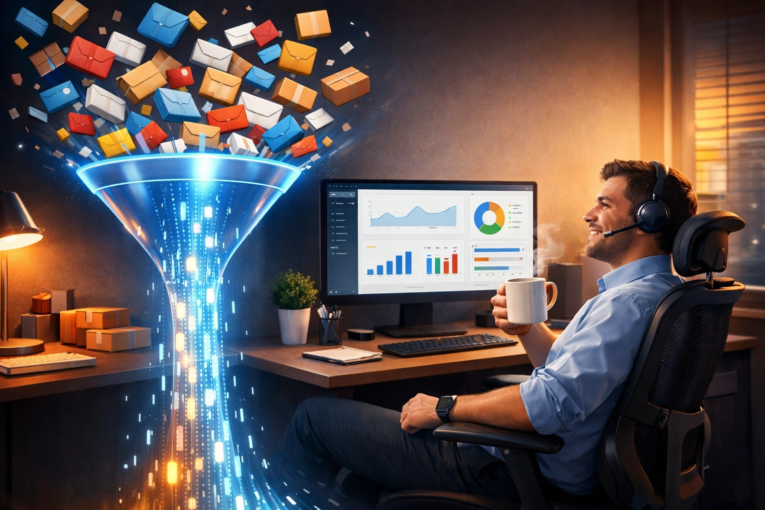 Automated ticket routing system organizing data for a productive support agent.