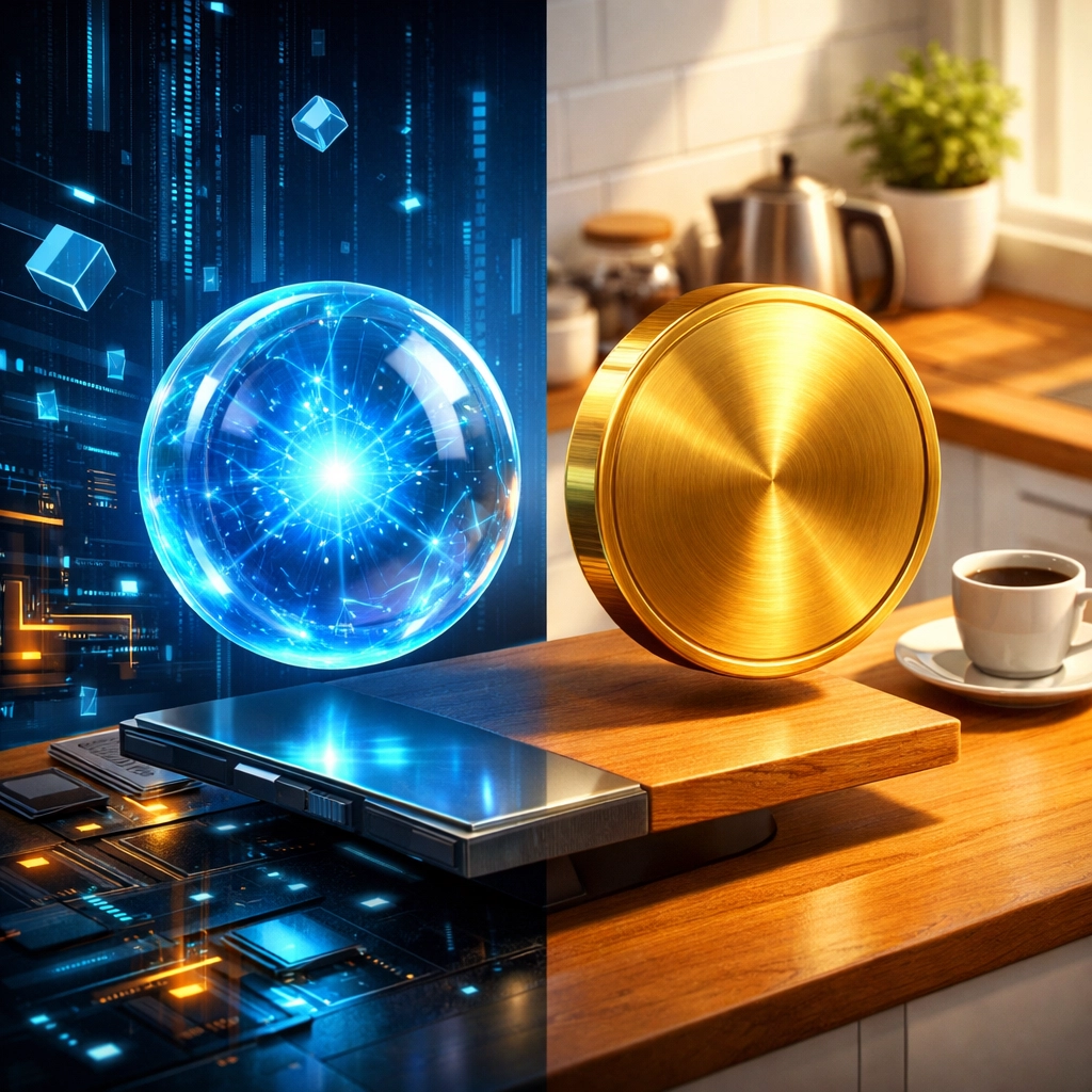 Digital utility and stablecoin tokens representing secure Larecoin Web3 payments for everyday shopping.