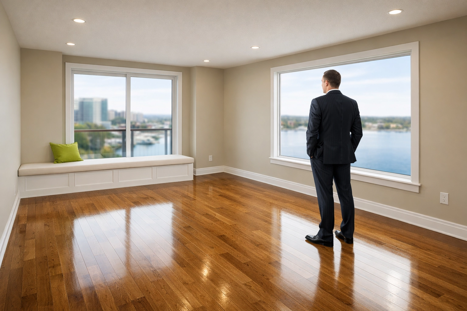 A spacious, broom-clean living room in Barrie ready for a real estate showing after a cleanout.