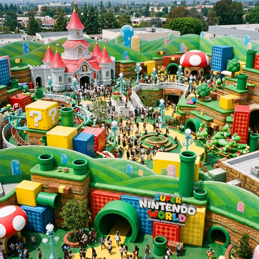 The colorful Mushroom Kingdom in Super Nintendo World, among the best photography locations in the park.