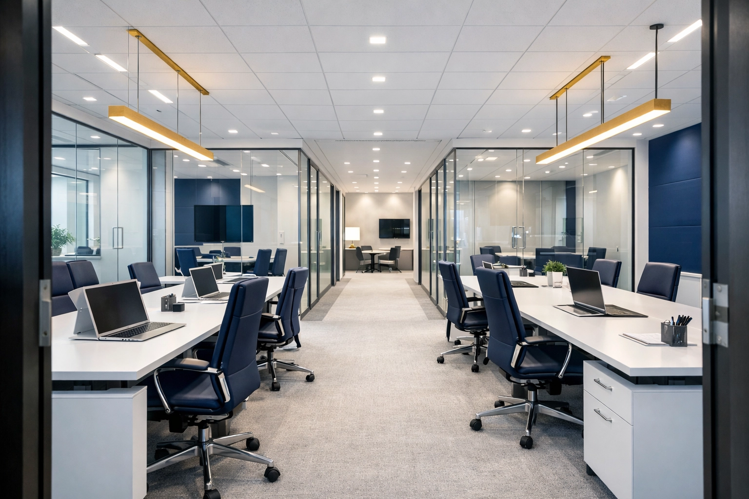 Clean and organized modern office suite in Pepperell MA showing professional commercial cleaning results.