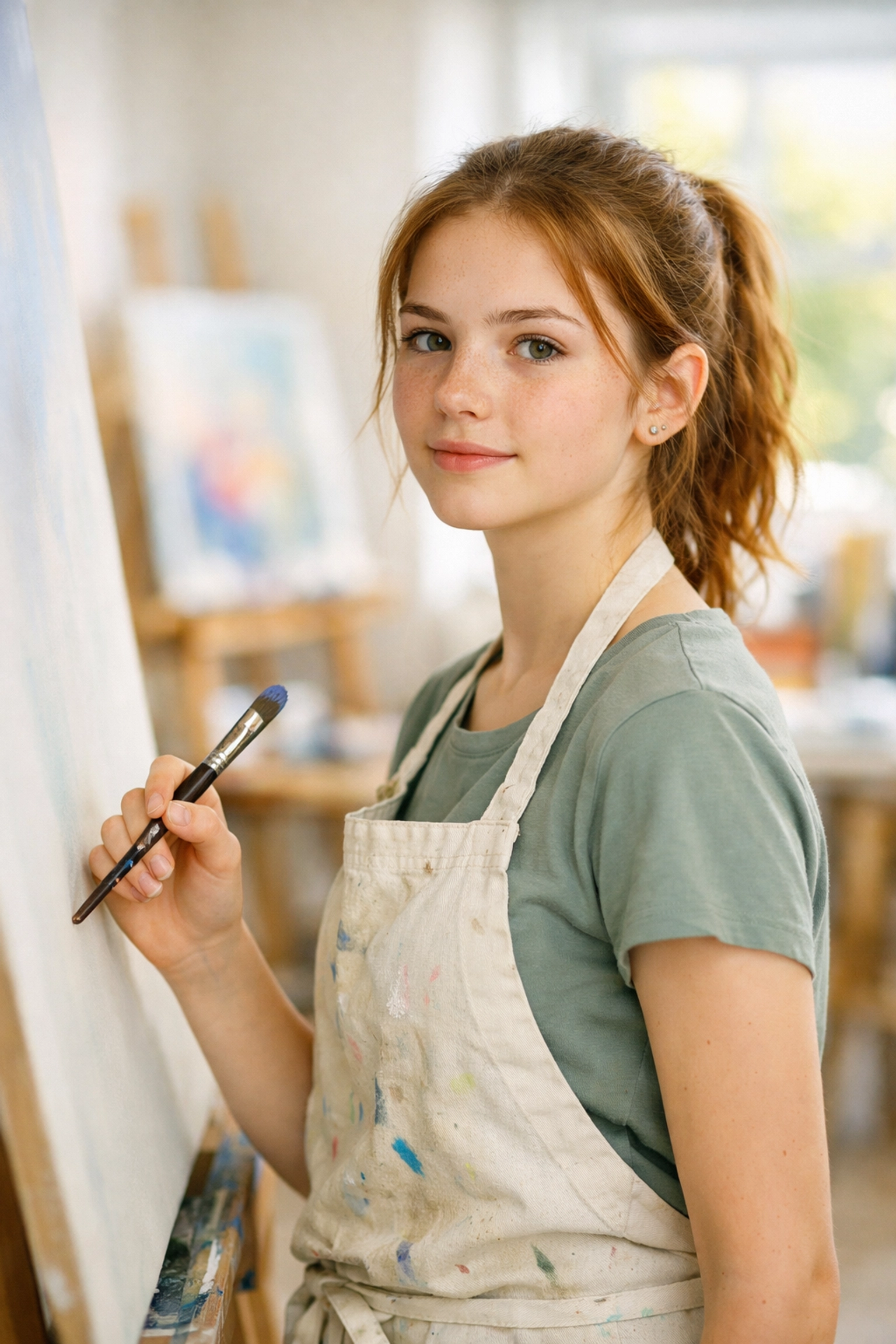 Confident teen girl painting during mental health residential treatment for adolescents.