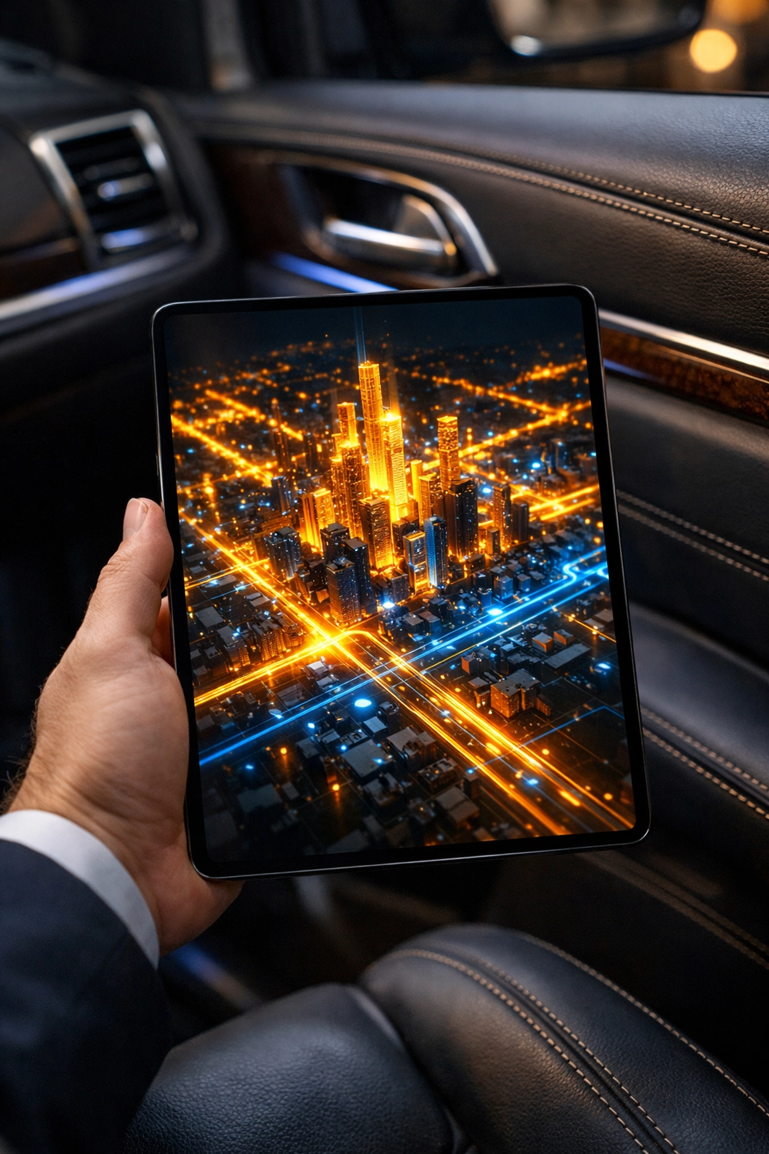 Digital heat map on a tablet tracking real-time traffic for Super Bowl logistics management.