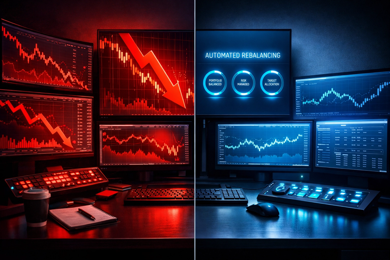 Comparison of emotional market panic versus automated portfolio rebalancing for high-net-worth investors