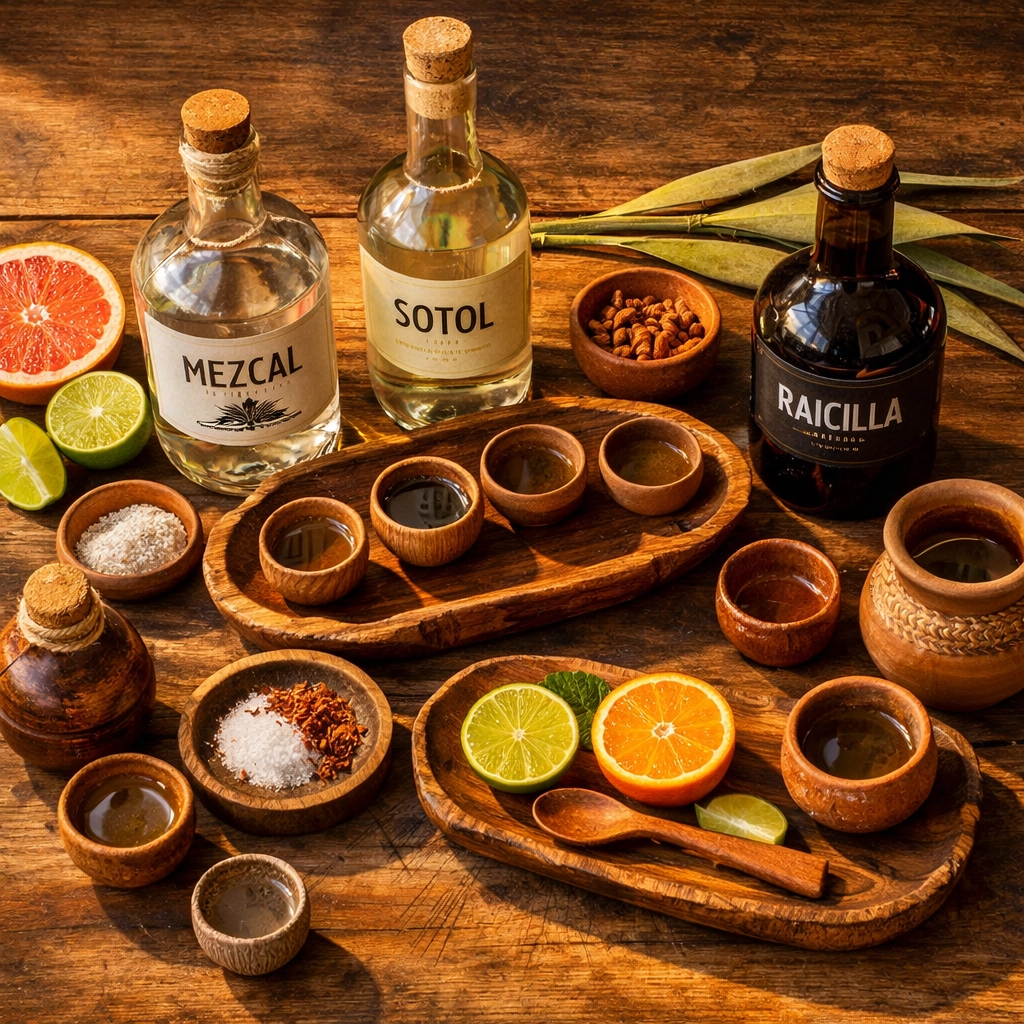 Mezcal and traditional Mexican spirits display at Maria Isabel bar program