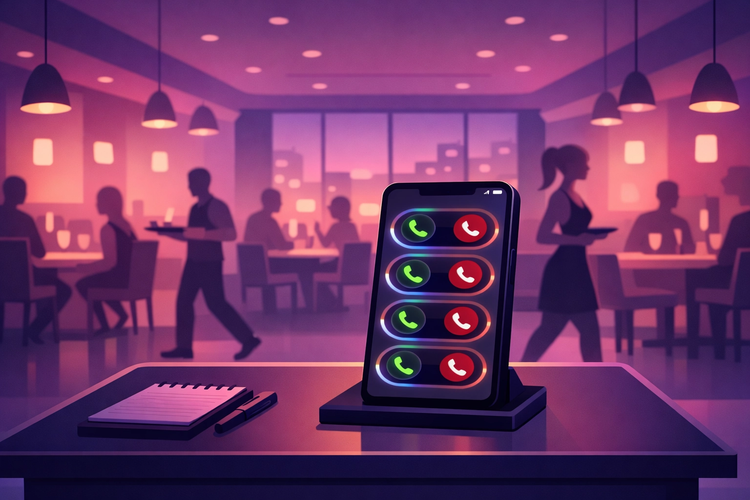 Busy restaurant during dinner rush with unanswered phone calls ringing at the host stand