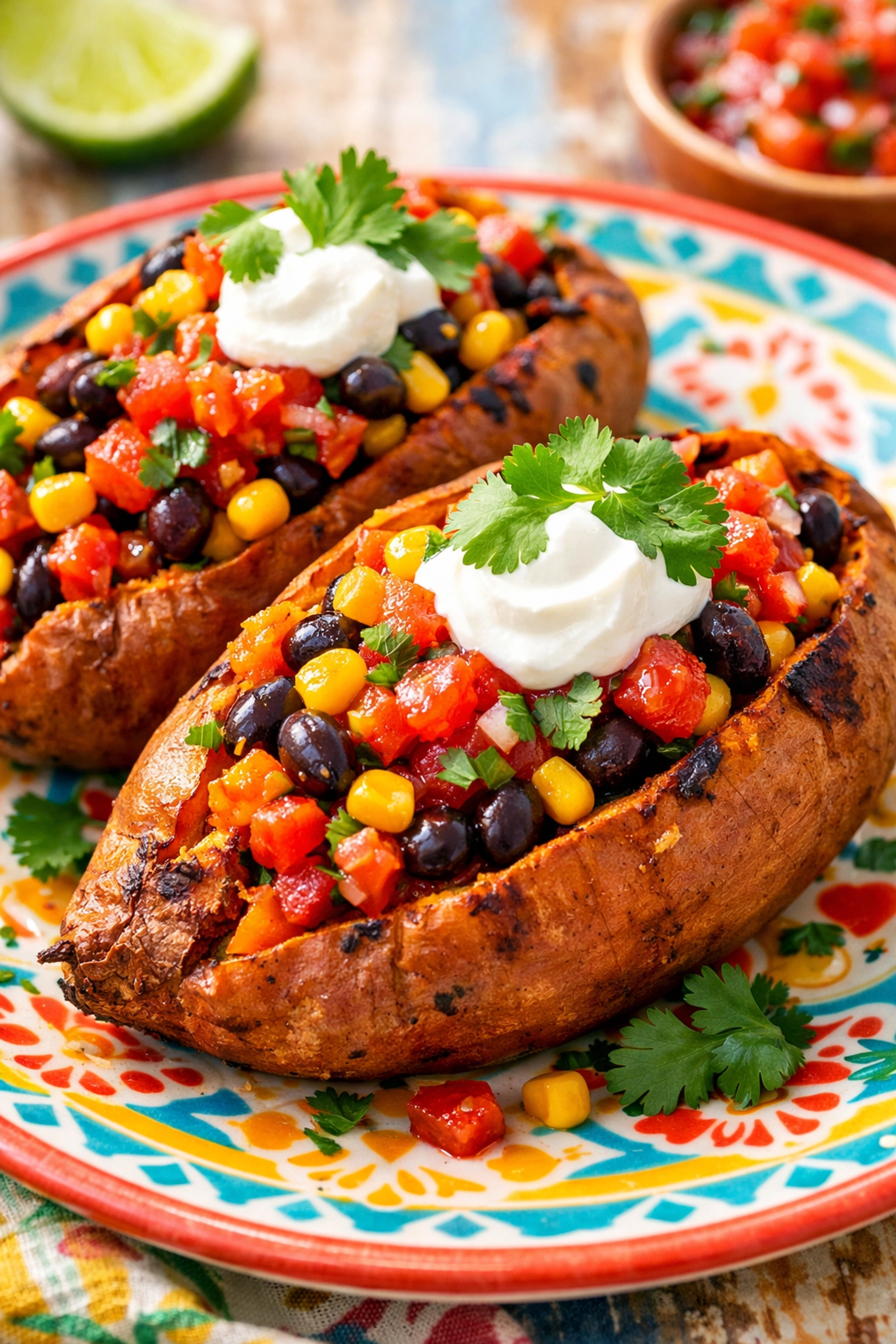 10 Healthy 5-Ingredient Meals for Weeknights Healthy 5-ingredient Mexican stuffed sweet potatoes with black beans, corn, and salsa.