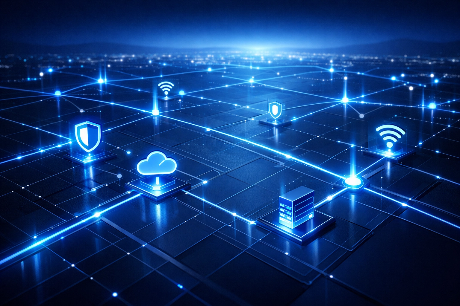 Global network map representing professional 24/7 network monitoring services for businesses.
