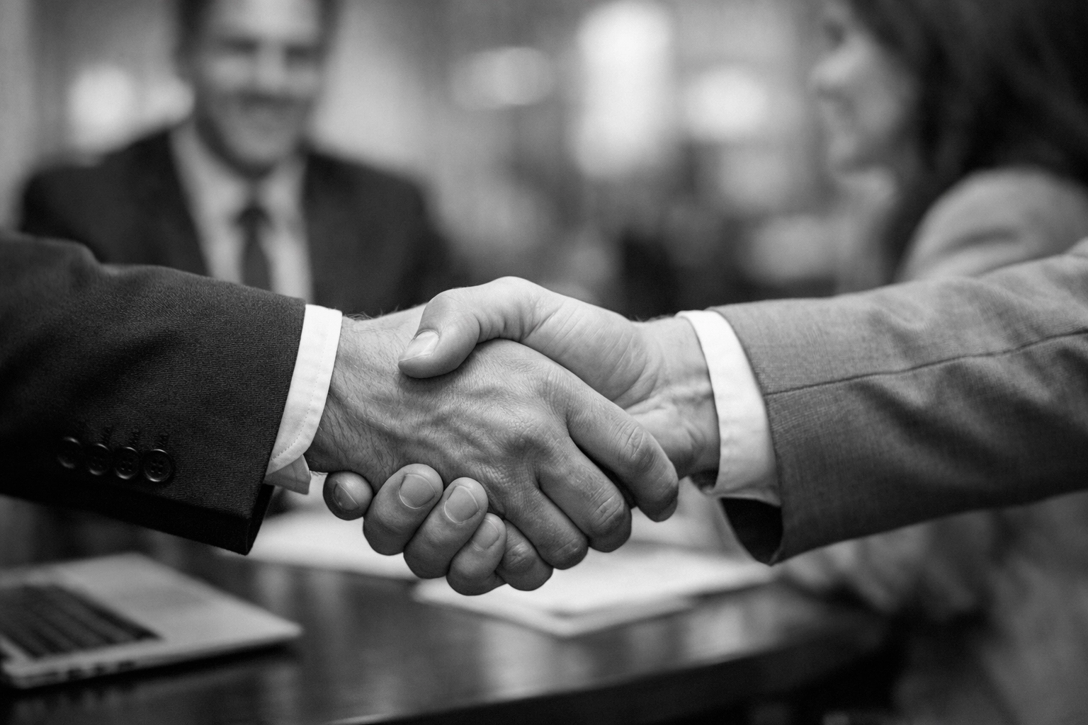 Financial advisor shaking hands with client building trust and local credibility