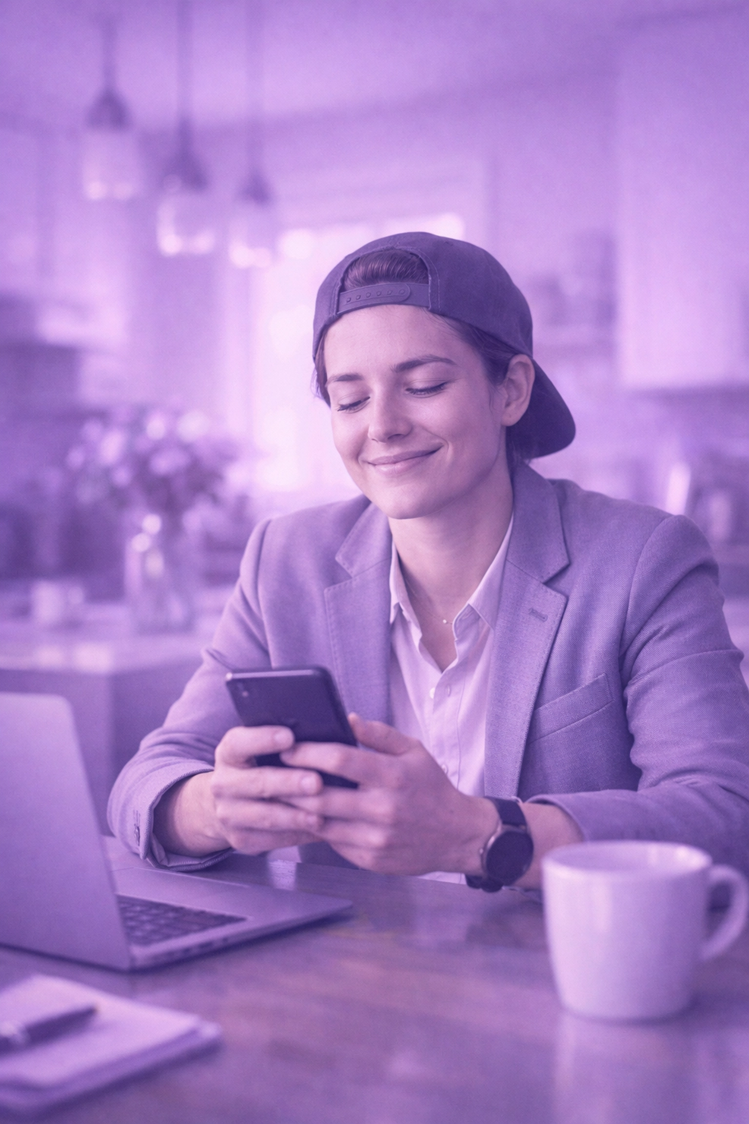 A young professional in Canada relieved by new payday loan interest rate caps on their phone.