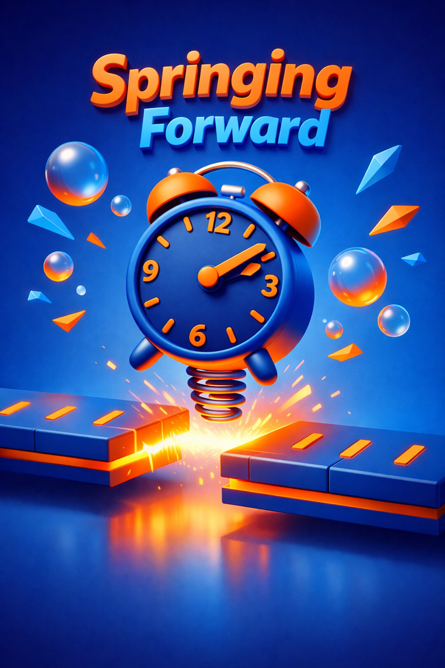 A clock jumping forward to represent the Daylight Saving Time change and current time in Terre Haute.