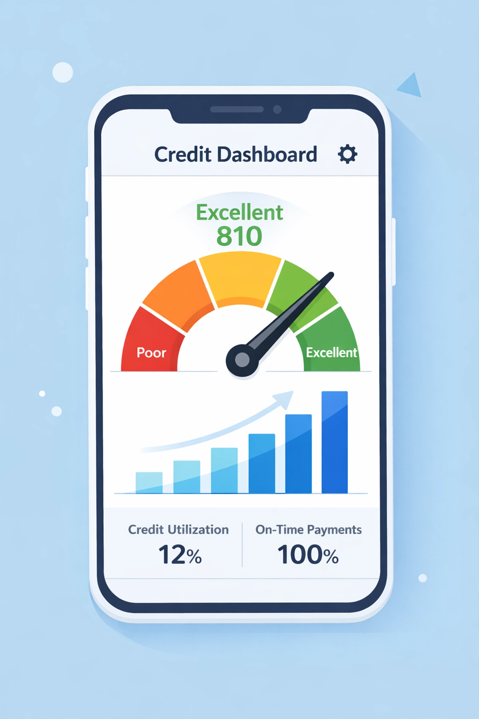Pantalla de celular con score de crédito alto para monitorear la reparación de crédito.