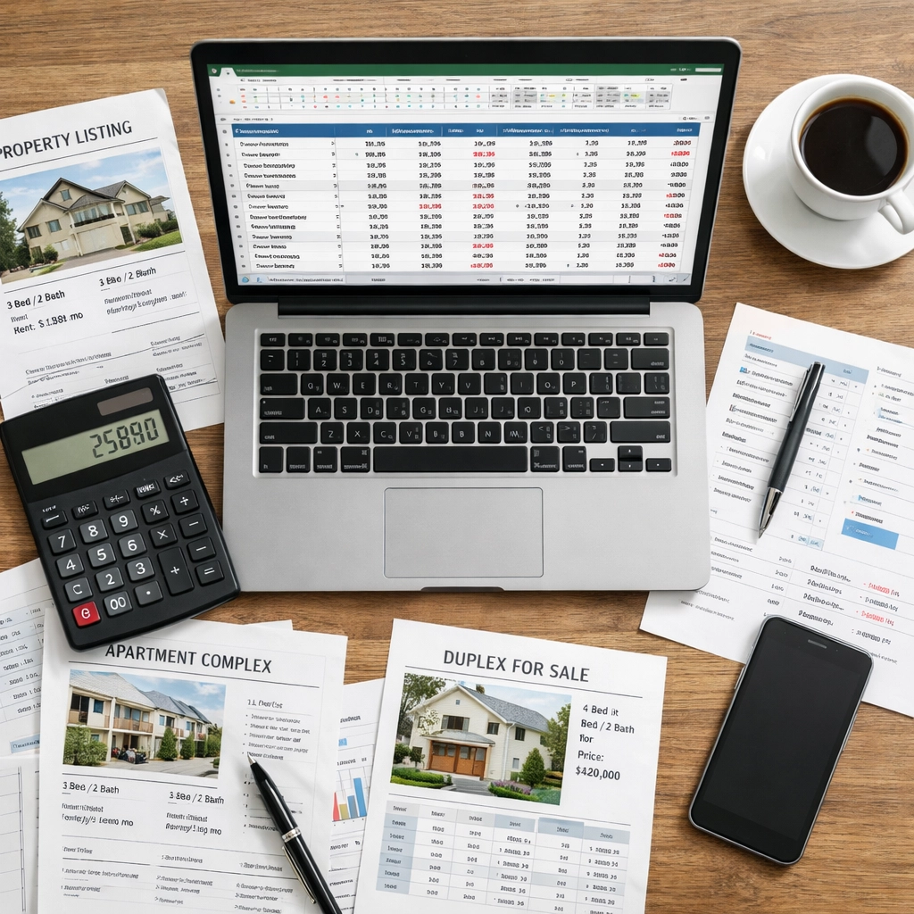Property manager desk with spreadsheet tracking apartment turnover costs and expenses