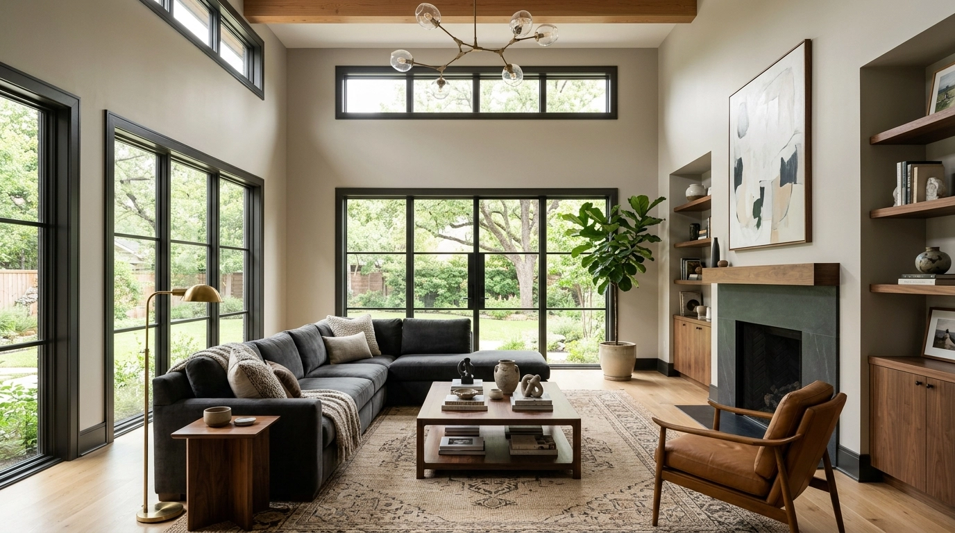 A modern living room with flawless interior painting, reflecting the attention to detail Erick Luna brings to every project.