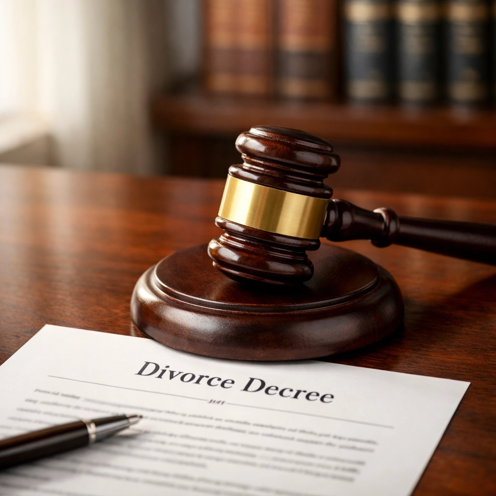 Gavel and divorce decree representing finalized divorce proceedings in Fredericksburg VA