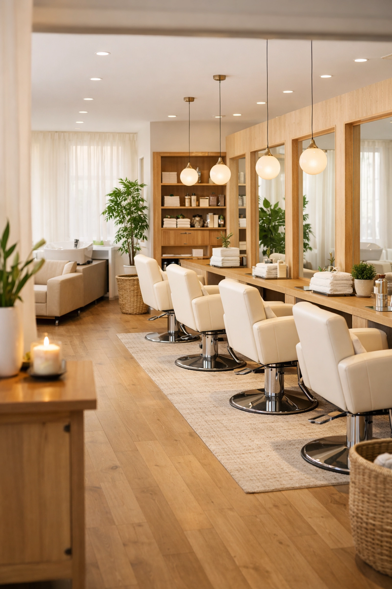 Modern salon interior designed for premium combination beauty and wellness services