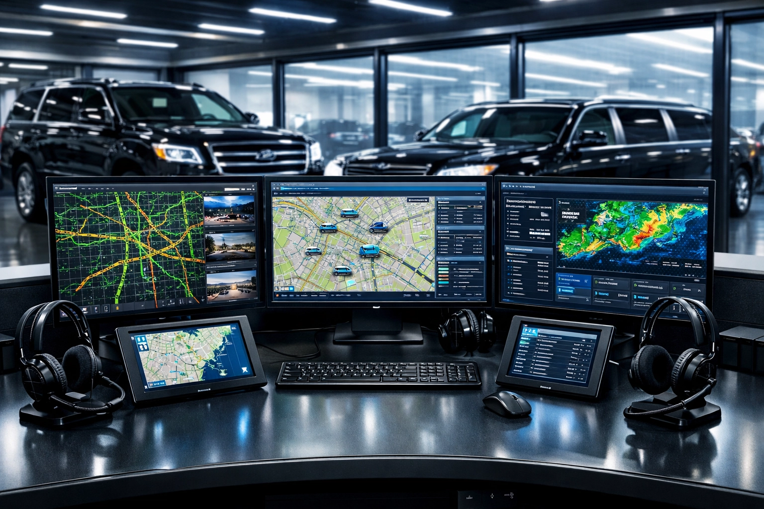 Executive travel command center monitoring Super Bowl transportation and logistics in real-time