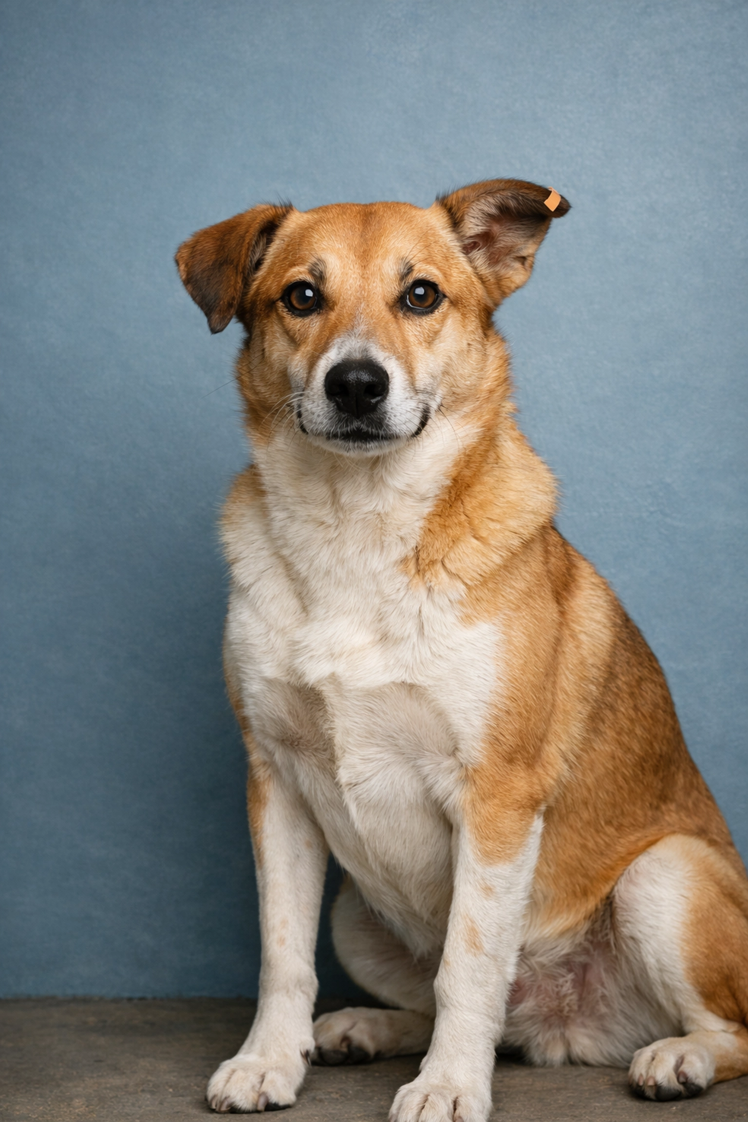 A healthy, sterilized dog with an ear notch, showing the success of local animal welfare programs.