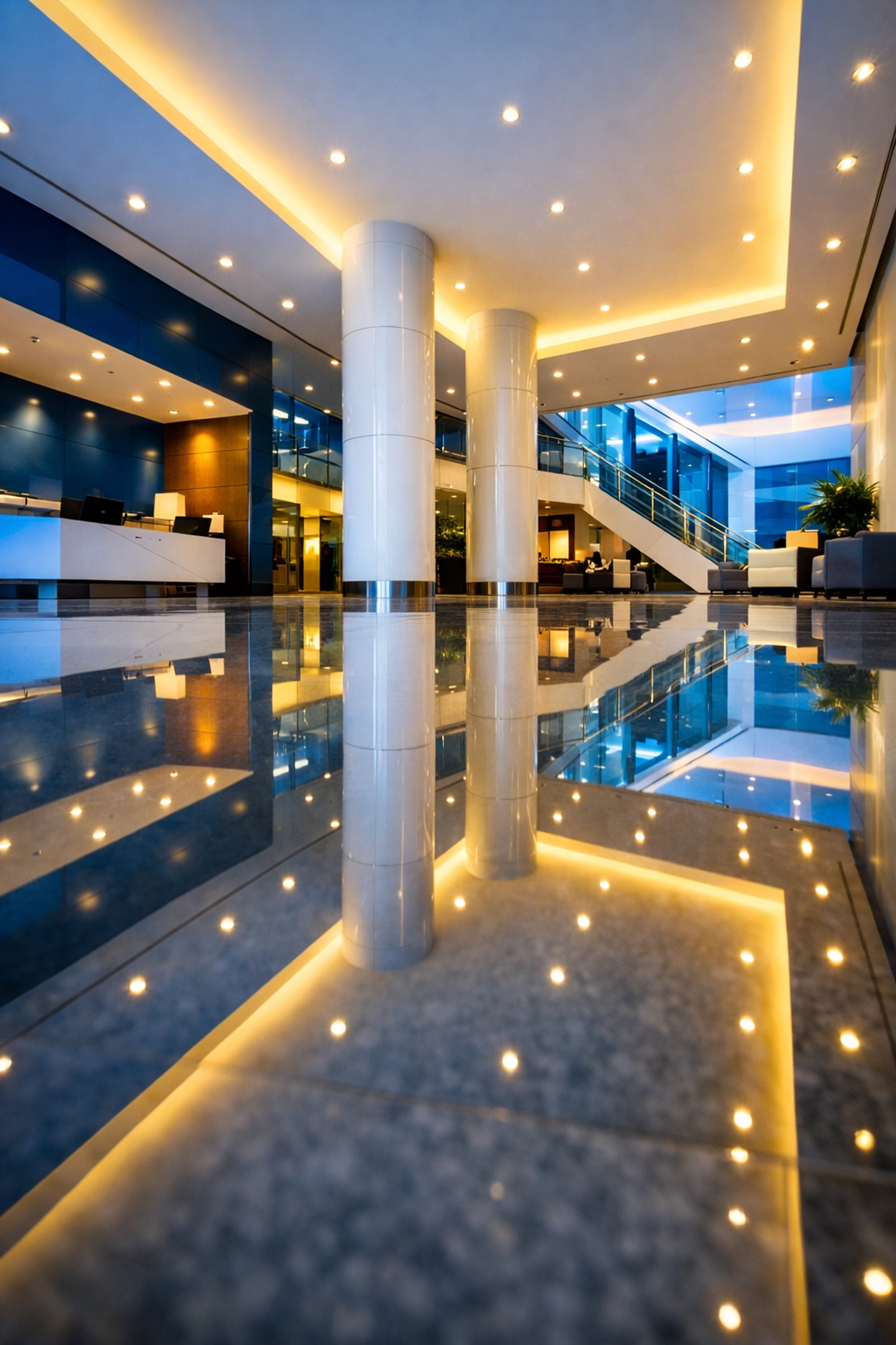 Gleaming commercial lobby floor in Medford reflecting high-quality office cleaning and maintenance.
