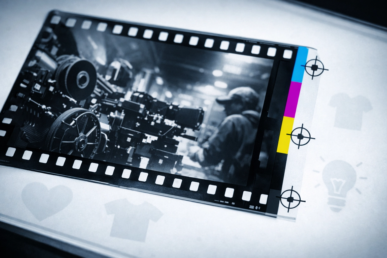 A clear film positive showing a custom logo used to create screens for professional screen printing services.