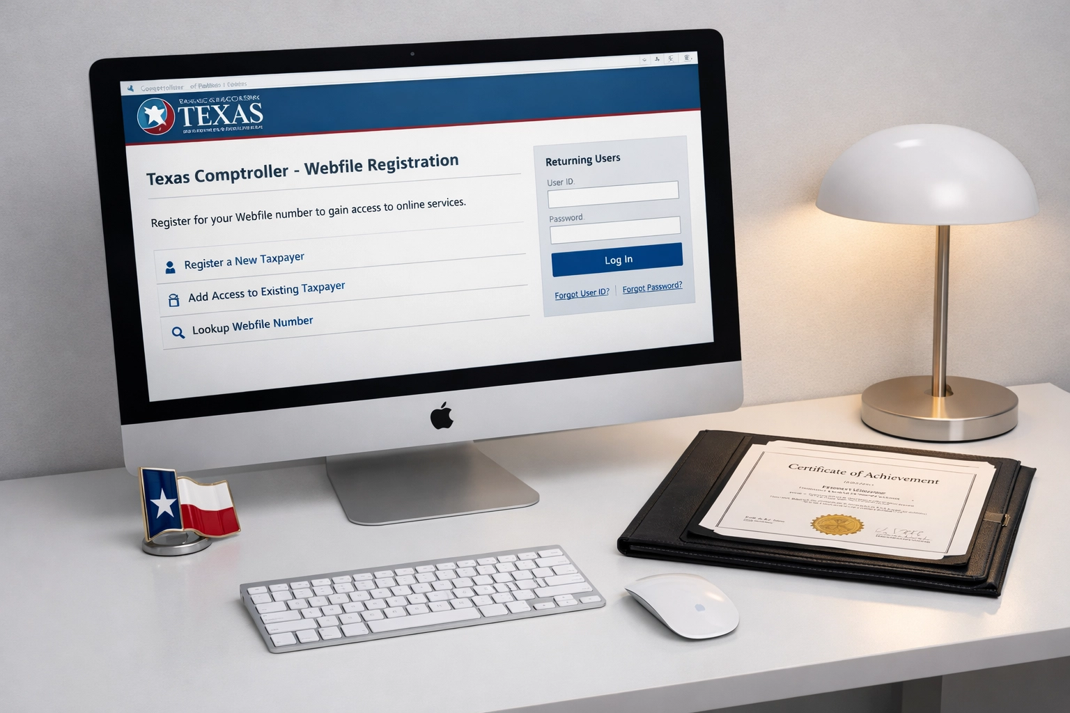 Texas Comptroller Webfile registration portal for tax preparer state compliance setup