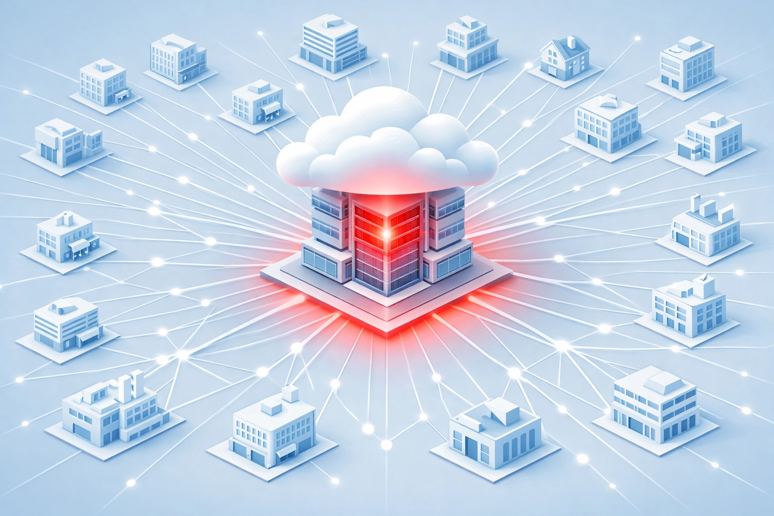 Centralized cloud infrastructure diagram illustrating single point of failure in provider dependency