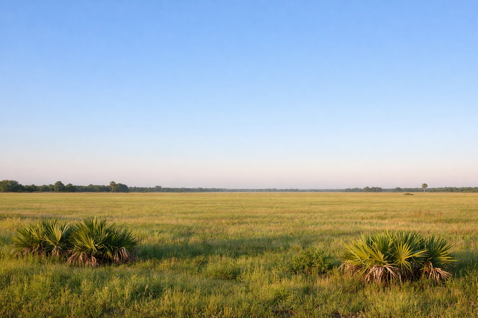 Large vacant building lot in Okeechobee Florida under a clear blue sky, ready for a custom home build.
