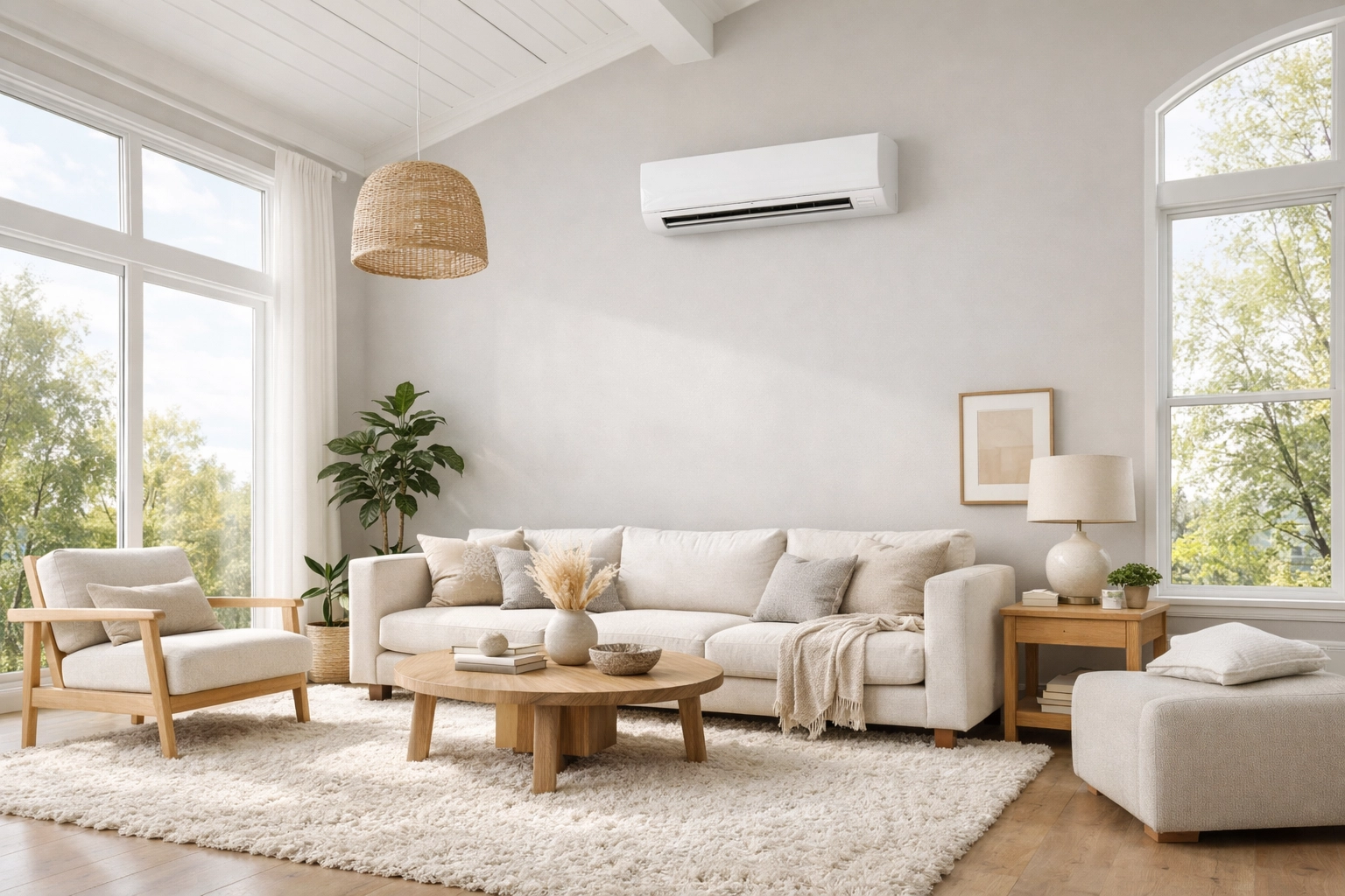 High-efficiency ductless mini-split system installed in a modern home by professional Maine electricians.