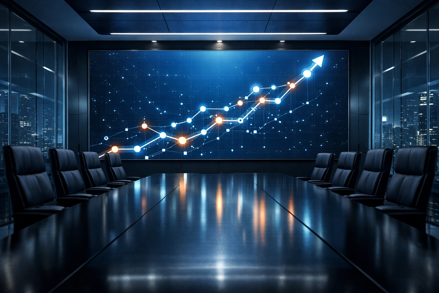Digital strategic roadmap in a boardroom illustrating the power of PTSG intelligent business automation.