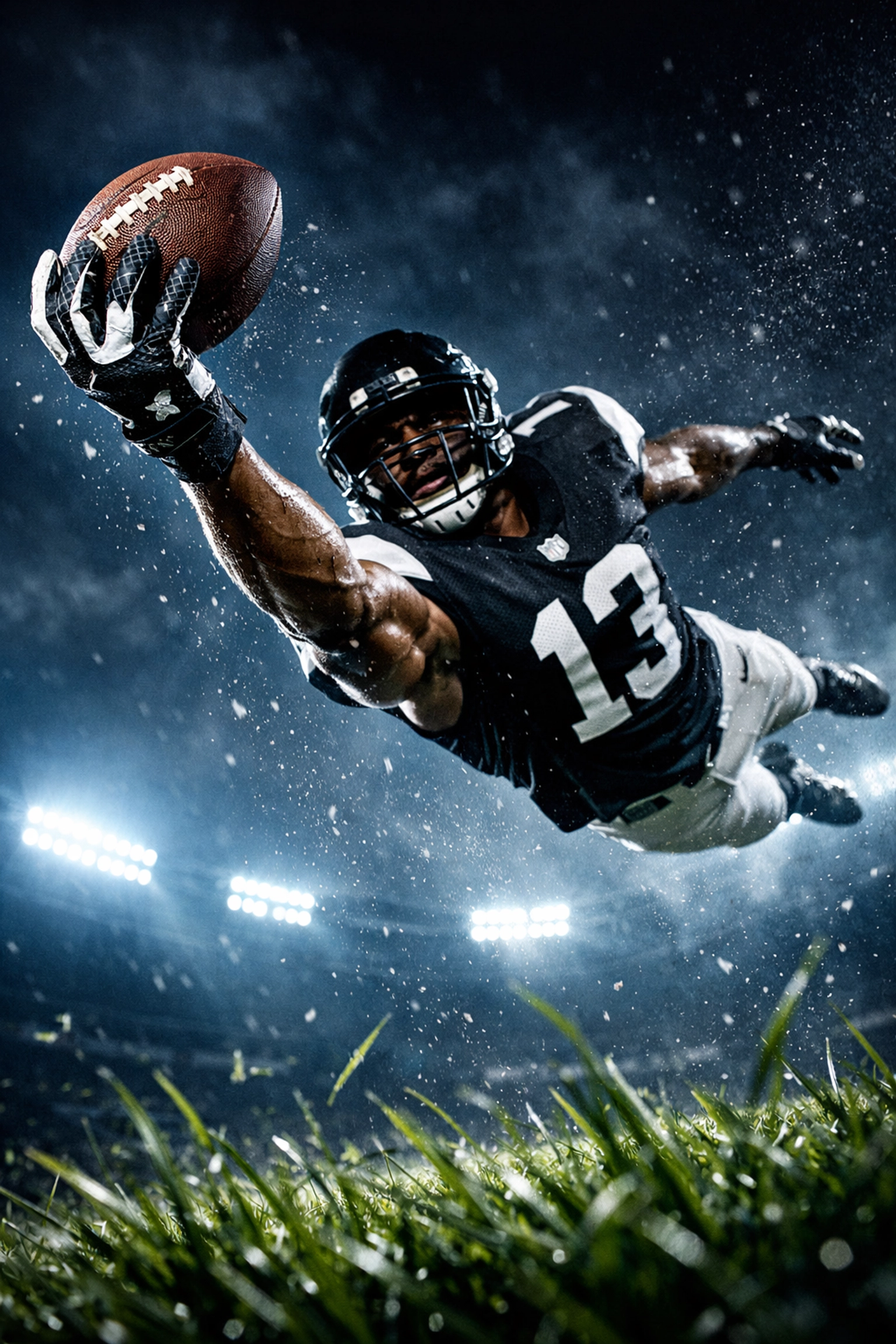 Elite football player making a highlight-reel catch, representing top 2026 college football prospects.