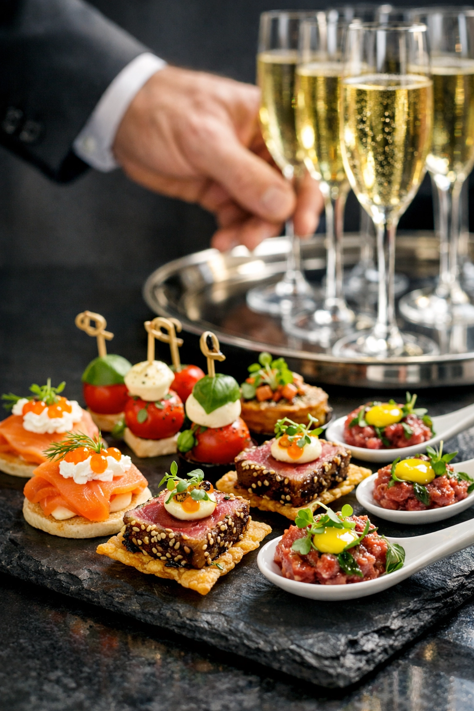 PRESS RELEASE: 7 Mistakes You’re Making with Super Bowl Corporate Hospitality (and How to Fix Them Before Kickoff) Premium gourmet catering and sparkling wine at an executive corporate hospitality event.