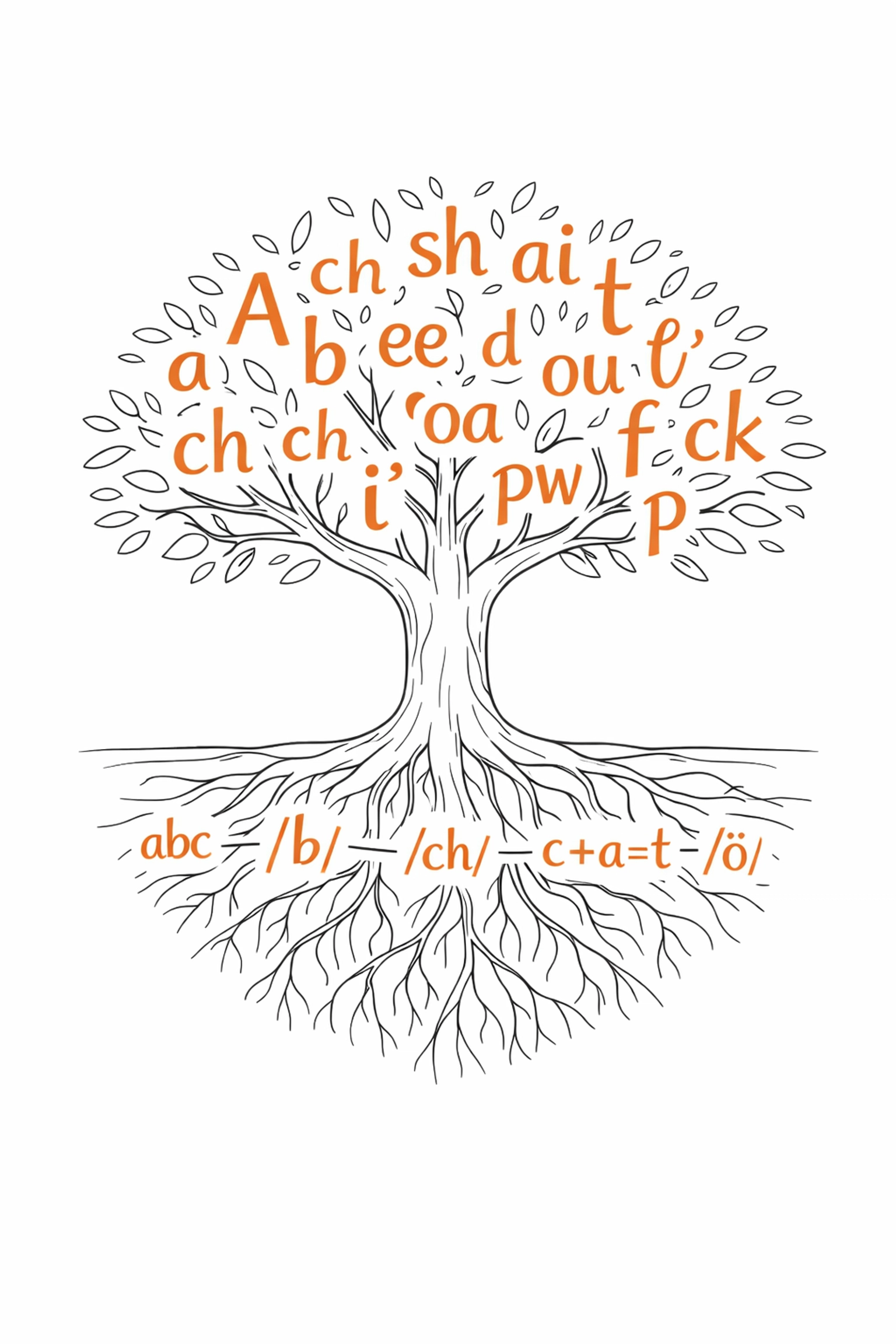 Illustration showing phonics as a tree foundation, representing the growth of structured literacy skills.